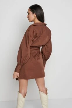 Mabel Mini Shirt Dress- Brown -By Knitwear Shop Mabel shirt brown 3587