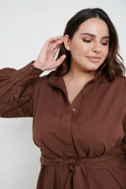 Mabel Mini Shirt Dress- Brown -By Knitwear Shop Mabel shirt dress brown 4617