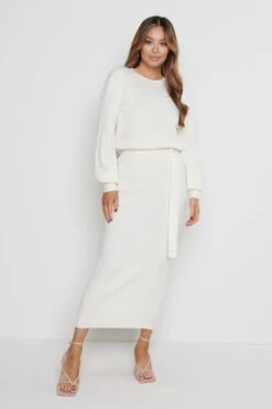 Mae Crew Neck Knit Dress - Cream