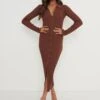 Micah Ribbed Midaxi Knit Dress - Brown