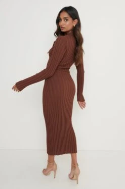 Micah Ribbed Midaxi Knit Dress - Brown 9 Micah Ribbed Midaxi Knit Dress - Brown -By Knitwear Shop Micah Midaxi Ribbed Dress Brown43