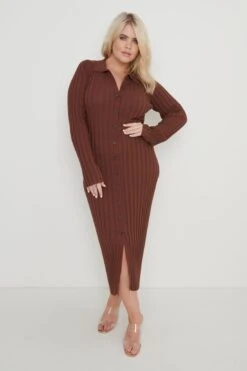 Micah Ribbed Midaxi Knit Dress - Brown 10 Micah Ribbed Midaxi Knit Dress - Brown -By Knitwear Shop Micah Midaxi Ribbed Dress Brown Curve17