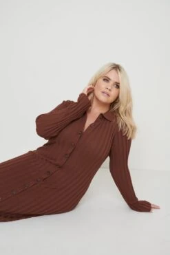 Micah Ribbed Midaxi Knit Dress - Brown 11 Micah Ribbed Midaxi Knit Dress - Brown -By Knitwear Shop Micah Midaxi Ribbed Dress Brown Curve77