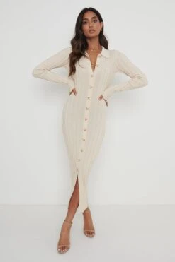 Micah Ribbed Midaxi Knit Dress - Cream 8 Micah Ribbed Midaxi Knit Dress - Cream -By Knitwear Shop Micah Midi Cream