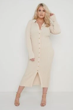 Micah Ribbed Midaxi Knit Dress - Cream 10 Micah Ribbed Midaxi Knit Dress - Cream -By Knitwear Shop Micah Midi Cream Curve 094