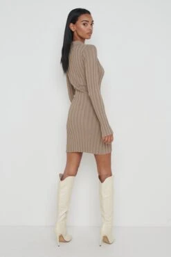 Micah Ribbed Mini Knit Dress - Taupe -By Knitwear Shop Micah Mini Knit Dress Taupe 2501
