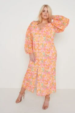 Naya Midaxi Dress - Orange And Pink Floral -By Knitwear Shop Naya Midaxi Print 1528