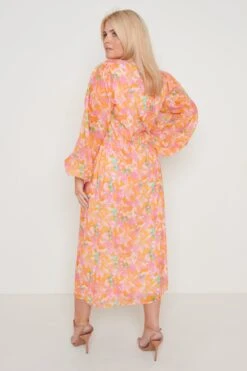 Naya Midaxi Dress - Orange And Pink Floral -By Knitwear Shop Naya Midaxi Print 1554