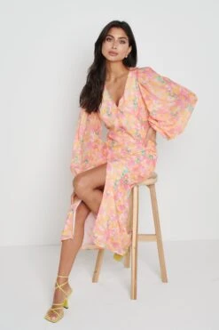 Naya Midaxi Dress - Orange And Pink Floral