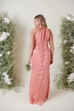 Odelle Maxi Bridesmaid Dress - Matte Apricot Pink -By Knitwear Shop ODELLE SATIN APRICOT 2847