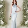 Odelle Maxi Bridesmaid Dress - Matte Ice Blue -By Knitwear Shop ODELLE SATIN BLUE 3887