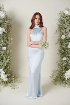 Odelle Maxi Bridesmaid Dress - Matte Ice Blue -By Knitwear Shop ODELLE SATIN BLUE 3892
