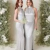 Odelle Maxi Bridesmaid Dress - Matte Silver -By Knitwear Shop ODELLE SATIN SILVER 3168
