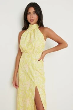 Odelle Backless Halter Tie Dress - Chartreuse Floral -By Knitwear Shop Odelle Backless Dress Print 3129