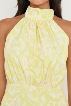 Odelle Backless Halter Tie Dress - Chartreuse Floral -By Knitwear Shop Odelle Backless Dress Print 3136