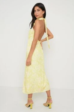 Odelle Backless Halter Tie Dress - Chartreuse Floral