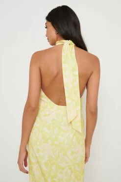 Odelle Backless Halter Tie Dress - Chartreuse Floral -By Knitwear Shop Odelle Backless Dress Print 3157