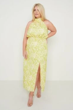 Odelle Backless Halter Tie Dress - Chartreuse Floral -By Knitwear Shop Odelle Backless Print 1360