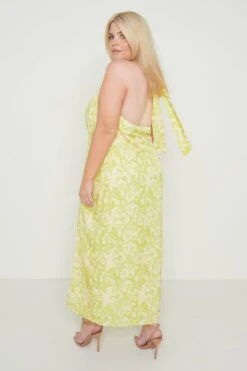 Odelle Backless Halter Tie Dress - Chartreuse Floral -By Knitwear Shop Odelle Backless Print 1399