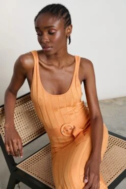Oli Belted Knit Dress - Orange -By Knitwear Shop Oli Orange 2355
