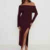 Payton Asymmetric Bardot Knit Dress - Wine 2 Payton Asymmetric Bardot Knit Dress - Wine -By Knitwear Shop Payton Asymetric Bardot Knit Dress Wine