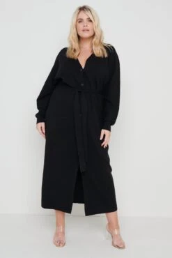 Peony Belted Cardigan Dress - Black -By Knitwear Shop Peony Belted Cardigan Dress Curve 3490