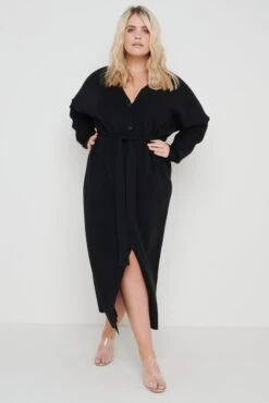 Peony Belted Cardigan Dress - Black -By Knitwear Shop Peony Belted Cardigan Dress Curve 3497