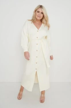 Peony Belted Cardigan Dress - Cream 15 Peony Belted Cardigan Dress - Cream -By Knitwear Shop Peony Belted Dress Cream Curve23
