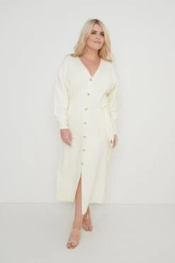 Peony Belted Cardigan Dress - Cream 14 Peony Belted Cardigan Dress - Cream -By Knitwear Shop Peony Belted Dress Cream Curve8