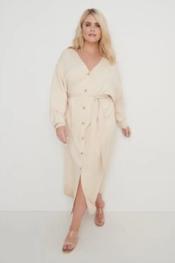 Peony Belted Cardigan Dress - Beige -By Knitwear Shop Peony belted Dress Beige Curve23