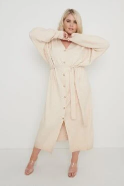 Peony Belted Cardigan Dress - Beige -By Knitwear Shop Peony belted Dress Beige Curve41
