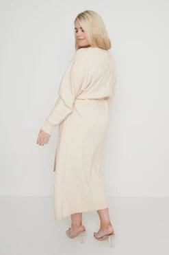 Peony Belted Cardigan Dress - Beige -By Knitwear Shop Peony belted Dress Beige Curve65