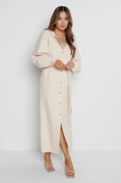 Peony Belted Cardigan Dress - Beige -By Knitwear Shop Peony belted beige 5552