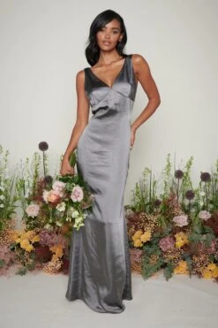 Piper Maxi Bridesmaid Dress - Matte Slate Grey -By Knitwear Shop Piper Maxi Slate Grey 2463