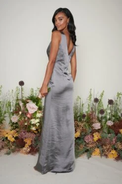 Piper Maxi Bridesmaid Dress - Matte Slate Grey -By Knitwear Shop Piper Maxi Slate Grey 2483