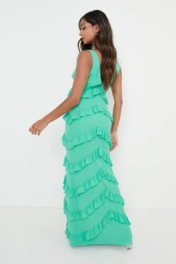 Piper Ruffle Maxi Dress - Green -By Knitwear Shop Piper Ruffle Midaxi Green 1346