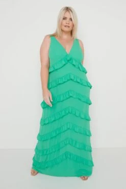 Piper Ruffle Maxi Dress - Green -By Knitwear Shop Piper Ruffle Midaxi Green 570