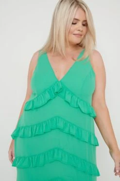 Piper Ruffle Maxi Dress - Green -By Knitwear Shop Piper Ruffle Midaxi Green 572
