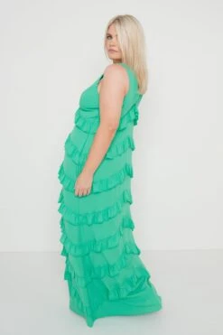 Piper Ruffle Maxi Dress - Green -By Knitwear Shop Piper Ruffle Midaxi Green 586