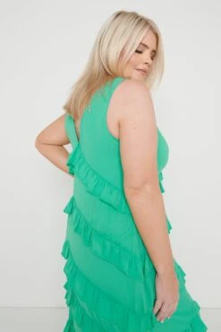 Piper Ruffle Maxi Dress - Green -By Knitwear Shop Piper Ruffle Midaxi Green 596