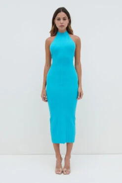 Raleigh Knit Midaxi Dress - Santorini Blue -By Knitwear Shop Raleigh Blue 2204