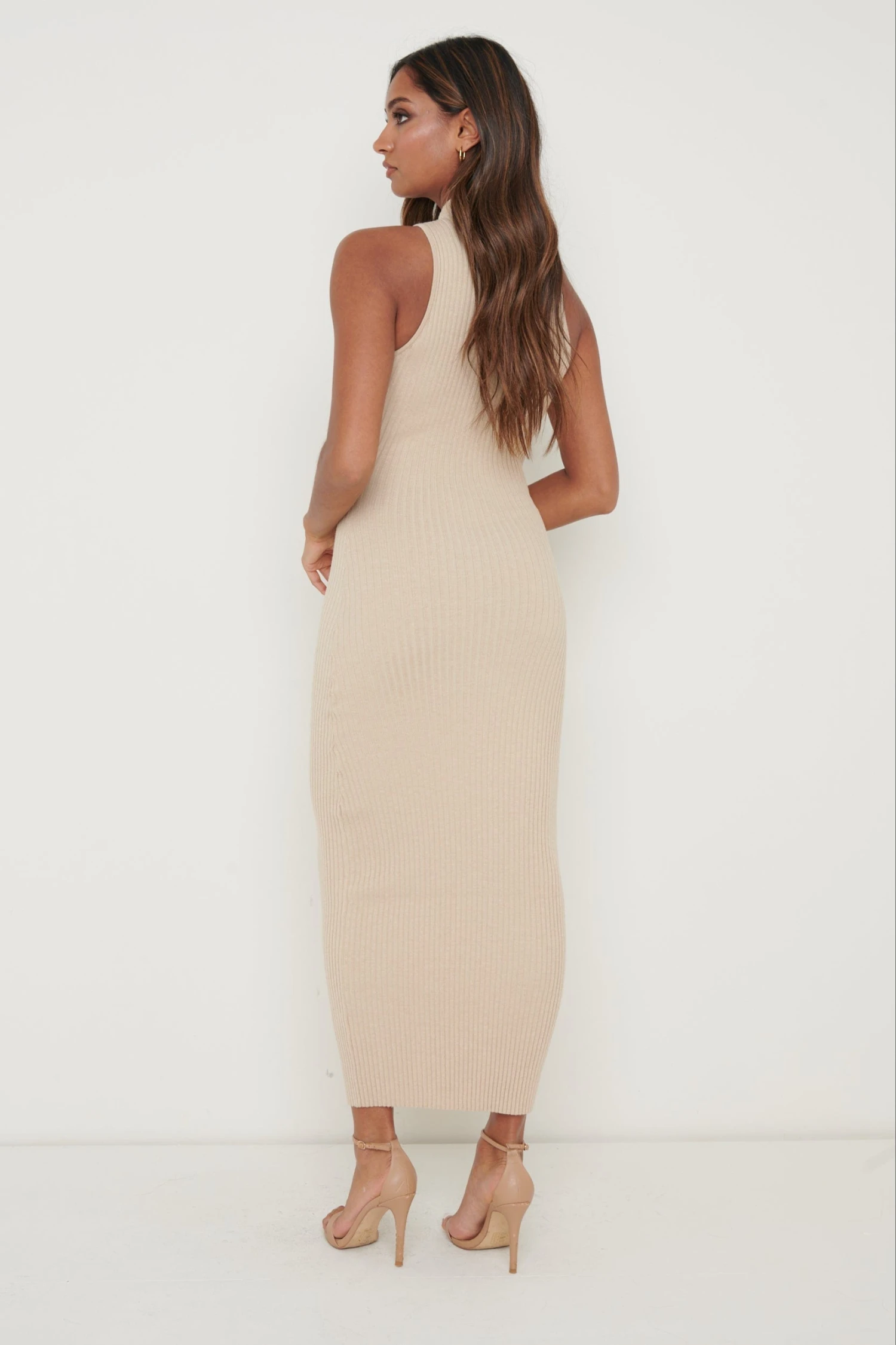 Reagan Sleeveless Grown On Neck Dress - Beige 7 Reagan Sleeveless Grown On Neck Dress - Beige - Image 5