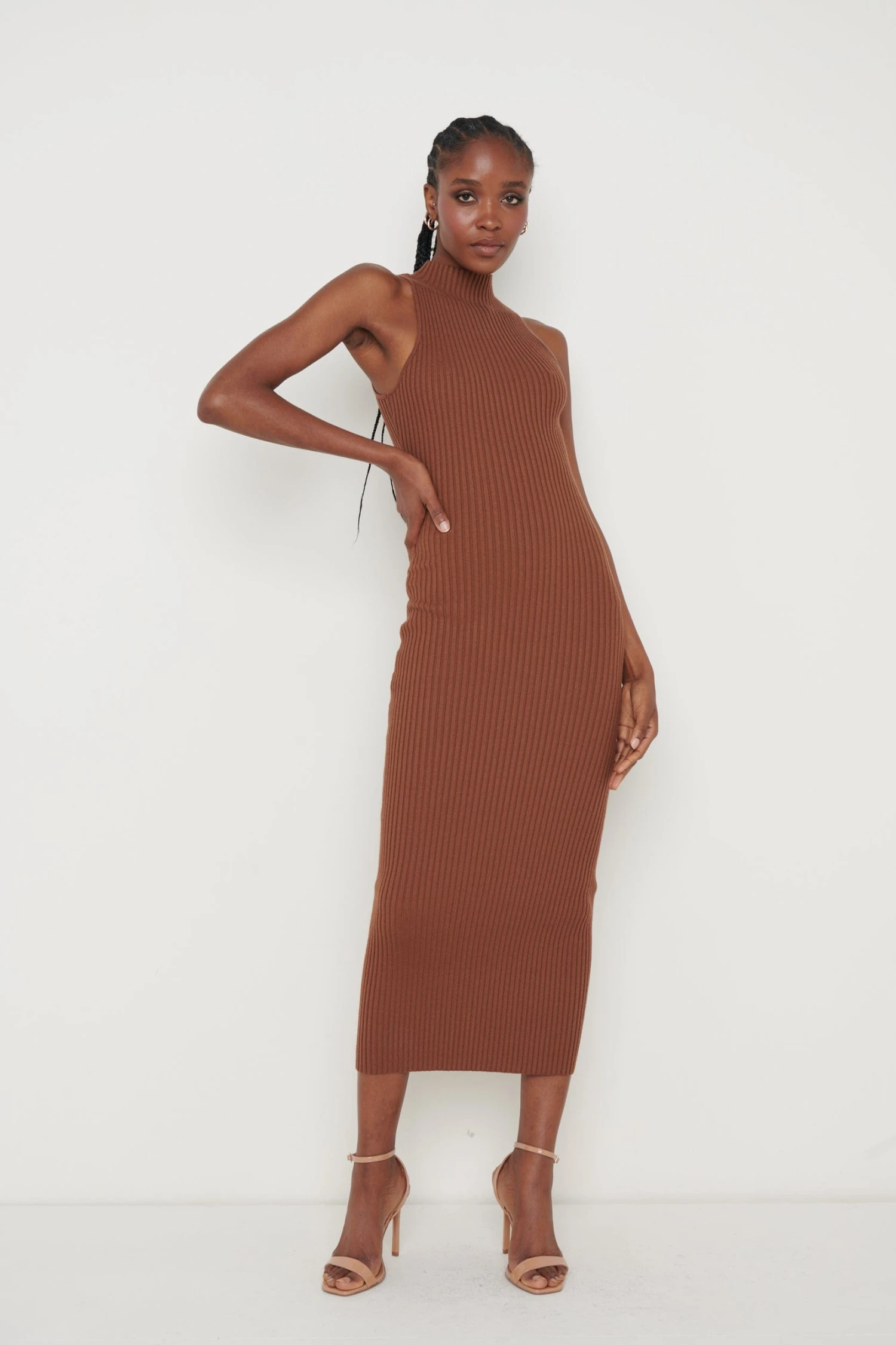 Reagan Sleeveless Grown On Neck Dress - Chocolate Brown 4 Reagan Sleeveless Grown On Neck Dress - Chocolate Brown - Image 2