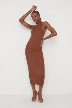 Reagan Sleeveless Grown On Neck Dress - Chocolate Brown 11 Reagan Sleeveless Grown On Neck Dress - Chocolate Brown -By Knitwear Shop Reagan Sleeveless Dress Brown 1373