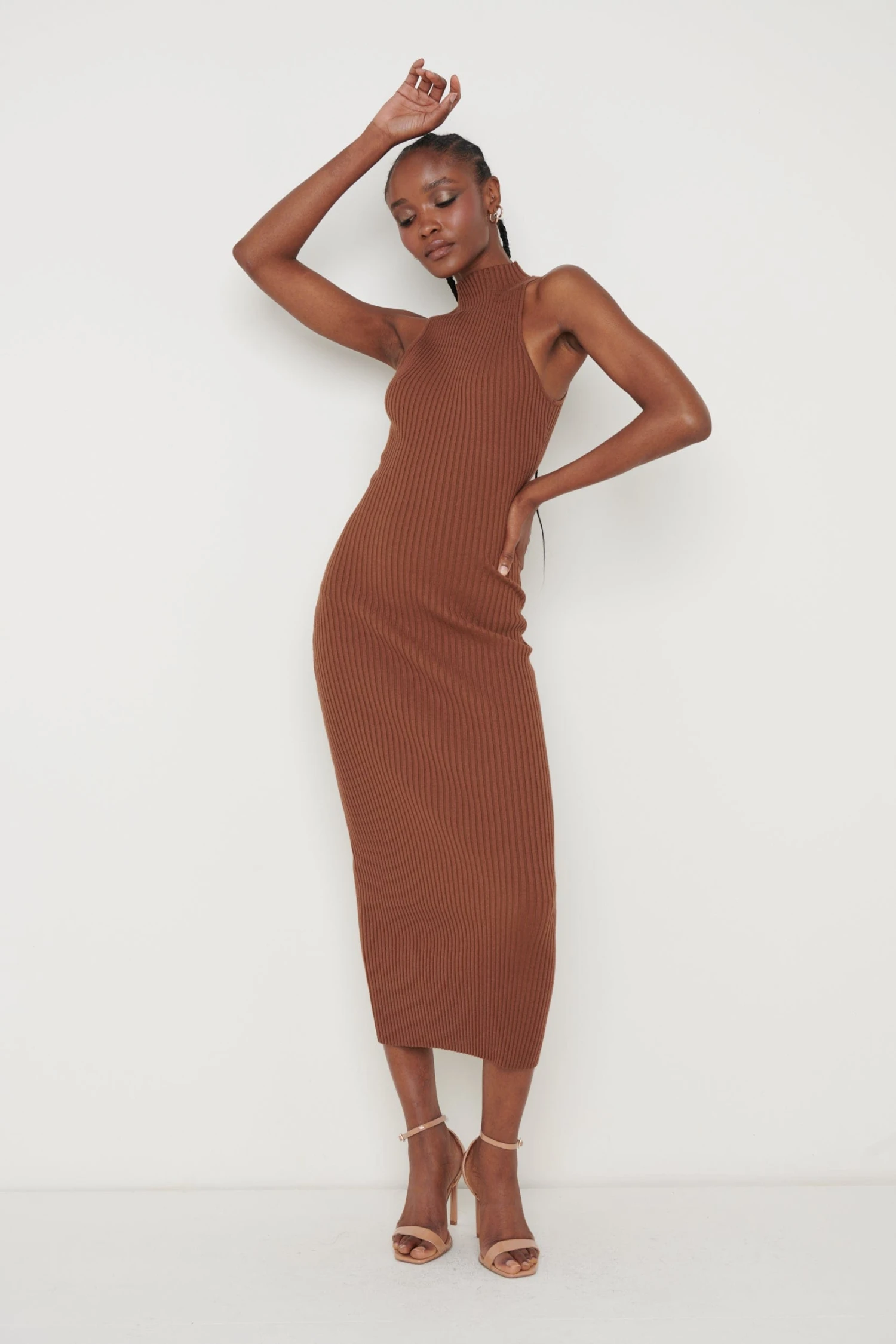 Reagan Sleeveless Grown On Neck Dress - Chocolate Brown 7 Reagan Sleeveless Grown On Neck Dress - Chocolate Brown - Image 5