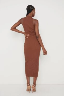 Reagan Sleeveless Grown On Neck Dress - Chocolate Brown 9 Reagan Sleeveless Grown On Neck Dress - Chocolate Brown -By Knitwear Shop Reagan Sleeveless Dress Brown 1386