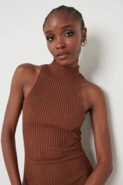 Reagan Sleeveless Grown On Neck Dress - Chocolate Brown 10 Reagan Sleeveless Grown On Neck Dress - Chocolate Brown -By Knitwear Shop Reagan Sleeveless Dress Brown 1396