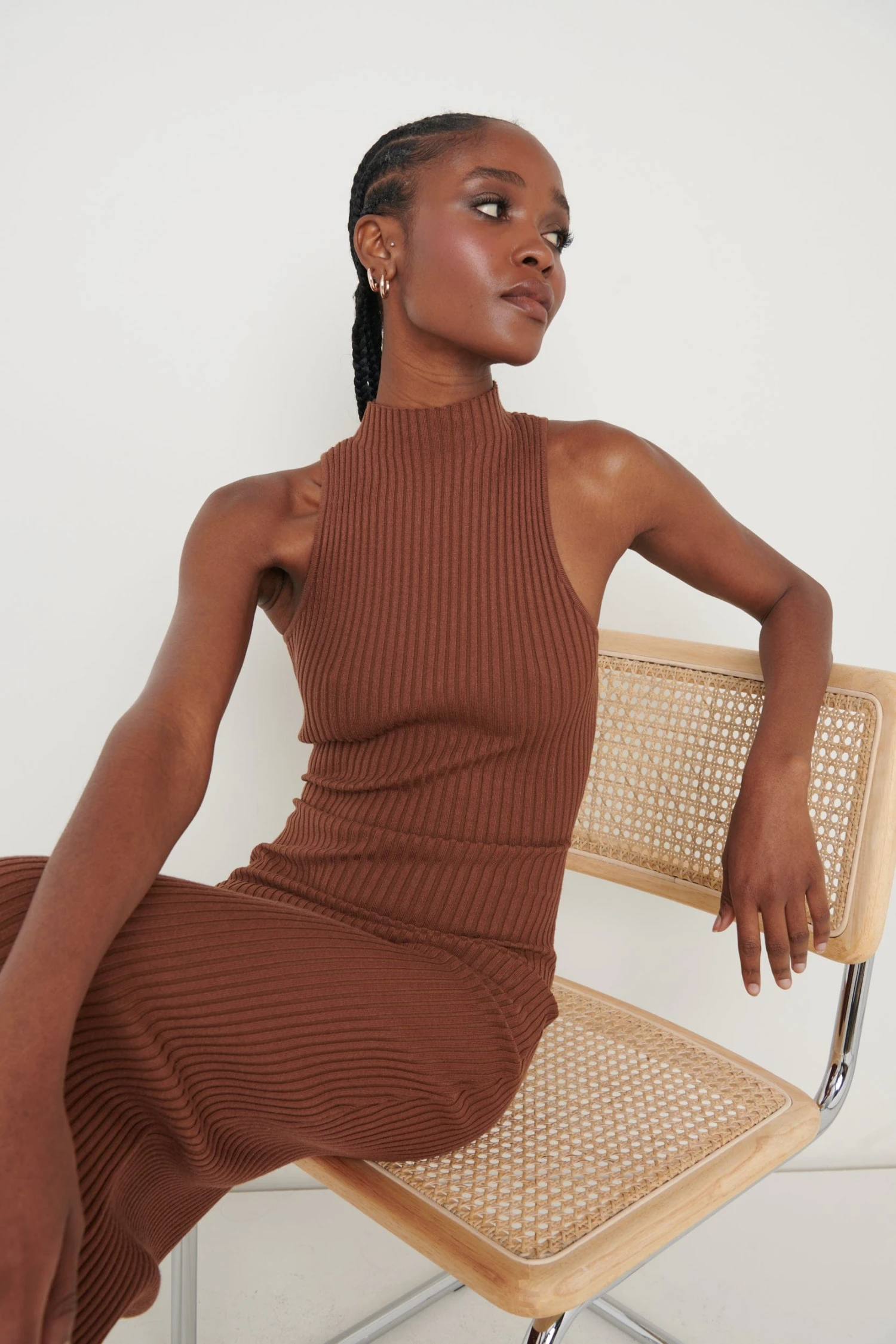 Reagan Sleeveless Grown On Neck Dress - Chocolate Brown 3 Reagan Sleeveless Grown On Neck Dress - Chocolate Brown
