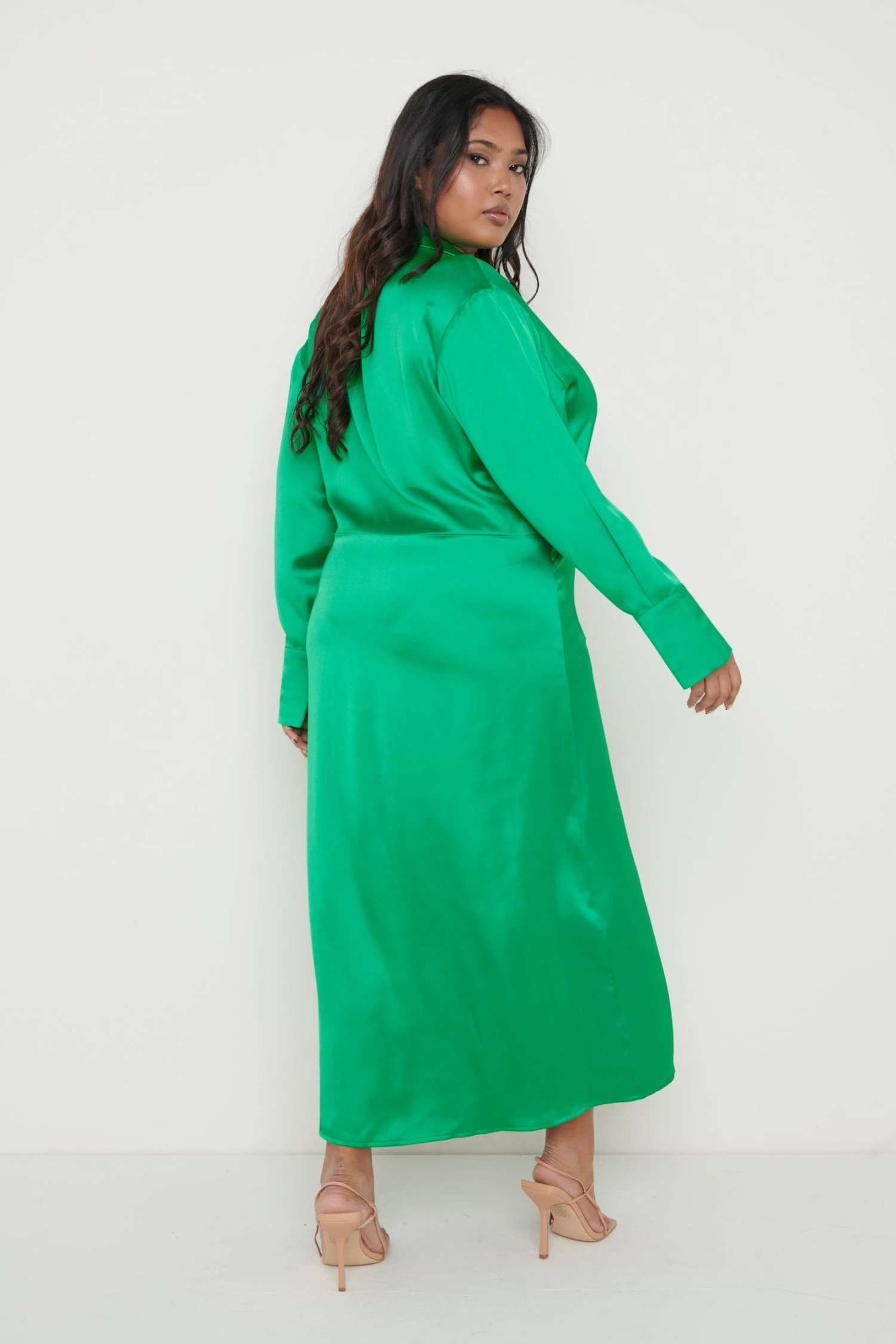 Ronnie Recycled Satin Wrap Dress - Emerald Green 9 Ronnie Recycled Satin Wrap Dress - Emerald Green - Image 7