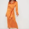 Ronnie Satin Wrap Dress - Orange 2 Ronnie Satin Wrap Dress - Orange -By Knitwear Shop Ronnie Dress Orange 1944